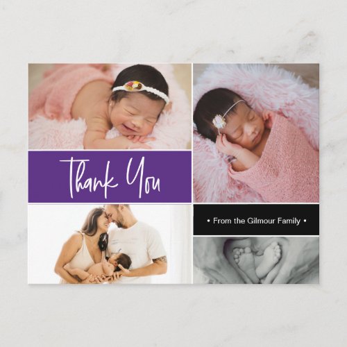 Violet Baby Girl Photo collage Birth Thank You Postcard