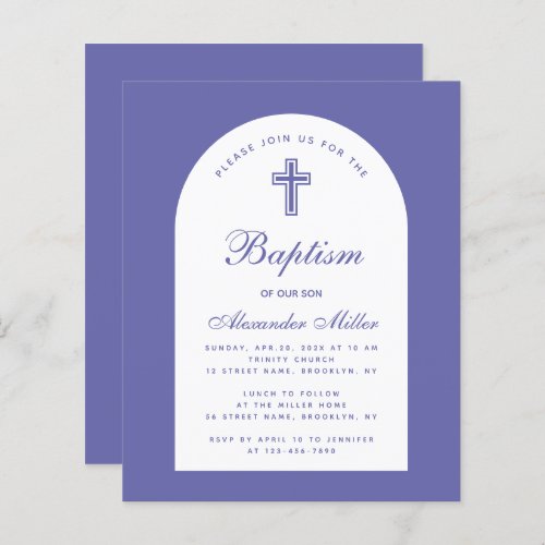 Violet  Baptism Boy Purple Arch Budget Invitation 