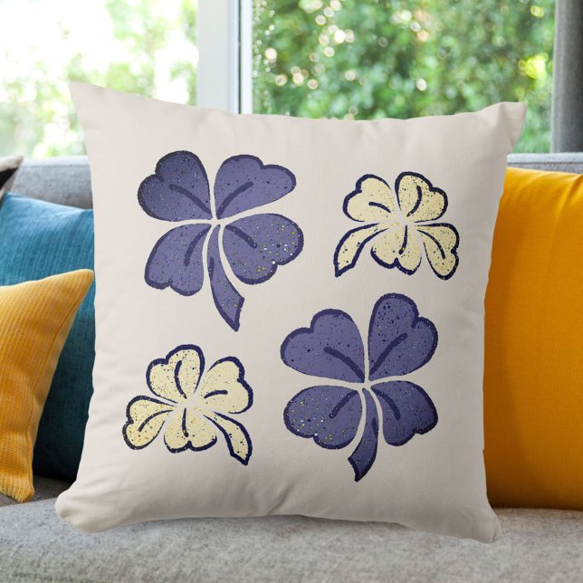 Violet Beige Clover Shamrock Drawing St. Patrick's Throw Pillow (Creator Uploaded)