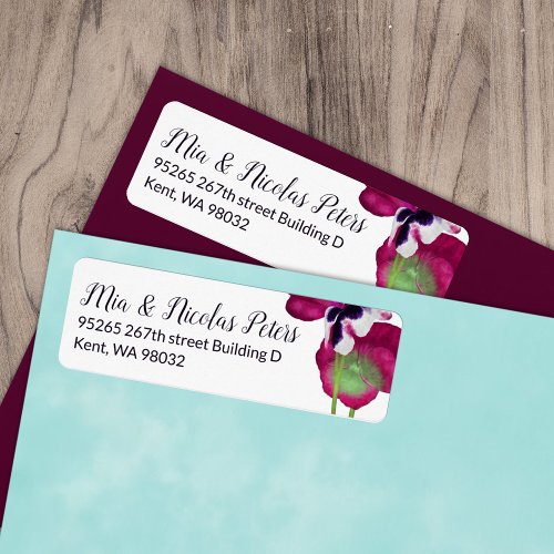 Violet Berry Pink Pansy Wedding Address Label