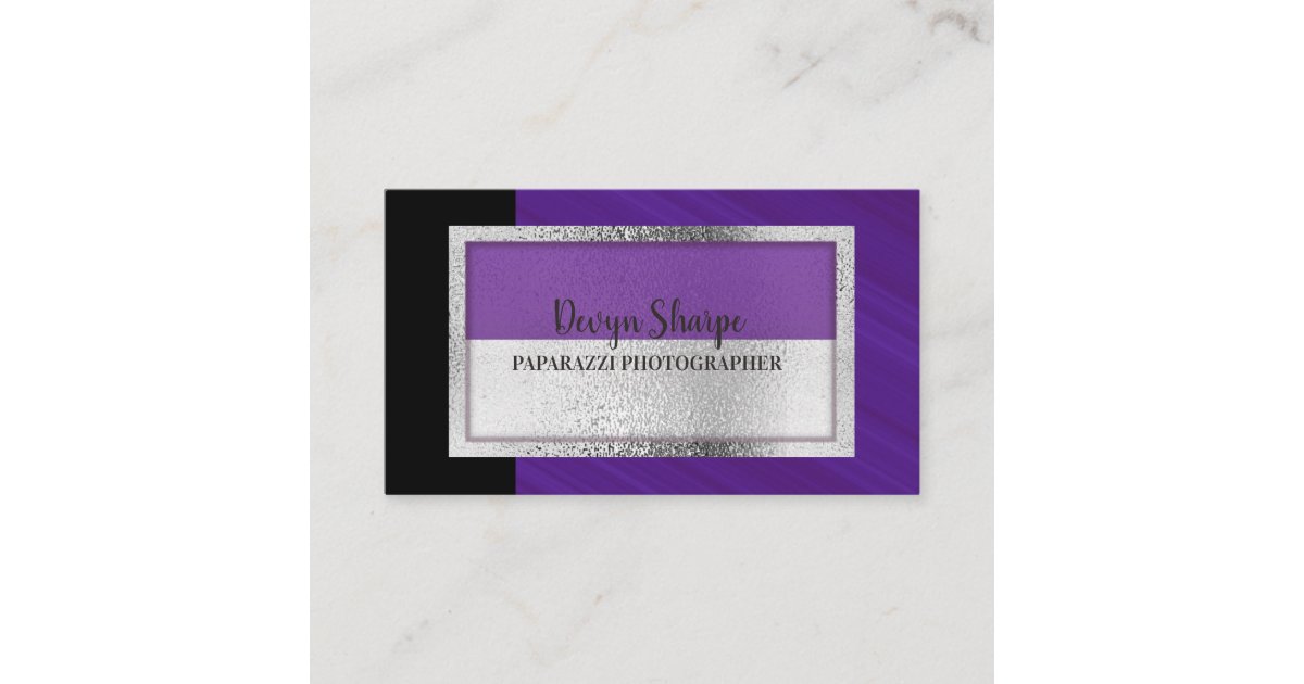 Violet Black And Silver Paparazzi Photography Business Card Zazzle Com