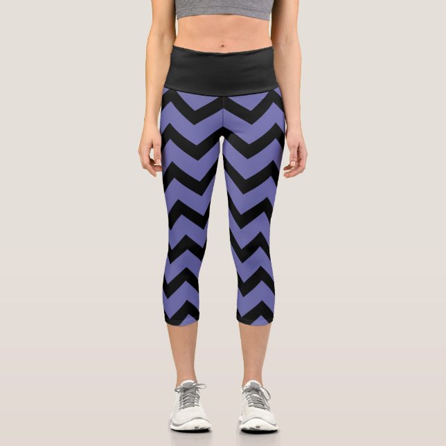 violet Black Chevron pattern Capri Leggings (Front)