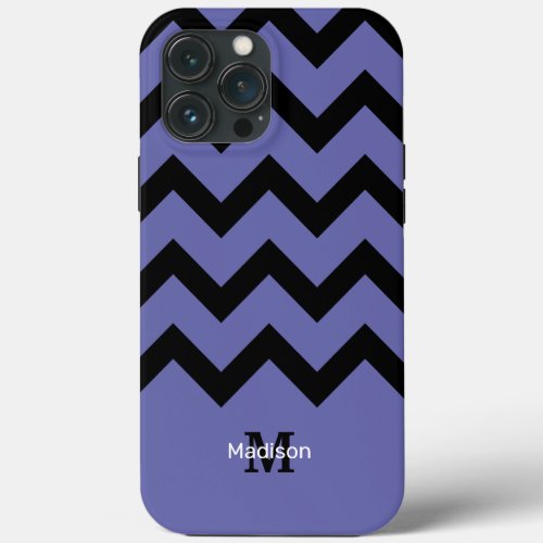 violet Black Chevron pattern Monogram iPhone 13 Pro Max Case