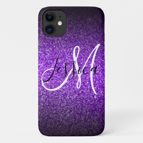 Violet Black Glitter Ombre Personalized iPhone 11 Case