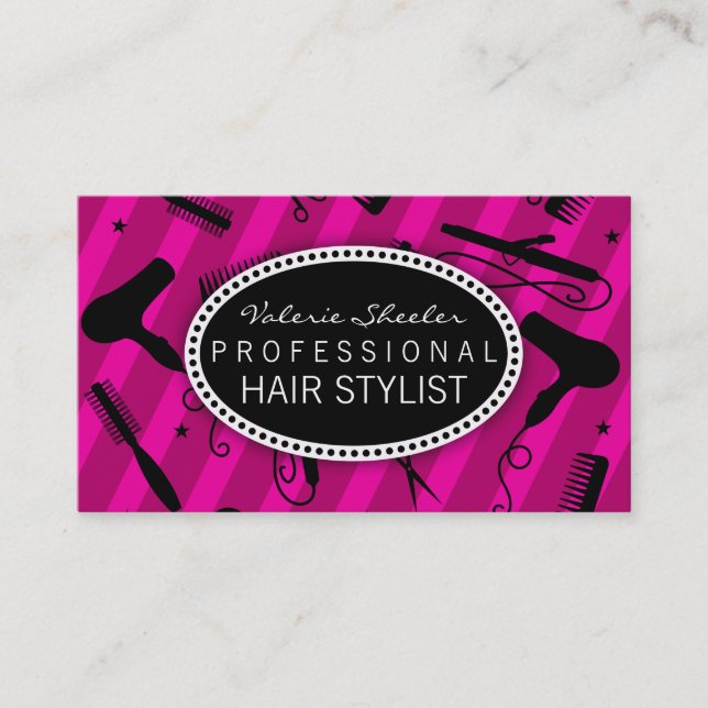 Violet & Black Hair Salon Tools Business Card (Front)