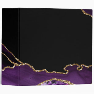 Violet Black Marble Agate Dark Glamor Golden 3 Ring Binder