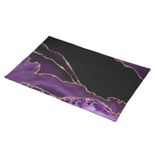 Violet Black Marble Agate Dark Glamor Golden Cloth Placemat