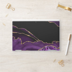 Violet Black Marble Agate Dark Glamor Golden HP Laptop Skin