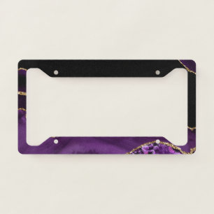 Violet Black Marble Agate Dark Glamor Golden License Plate Frame