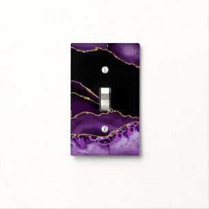 Violet Black Marble Agate Dark Glamor Golden Light Switch Cover