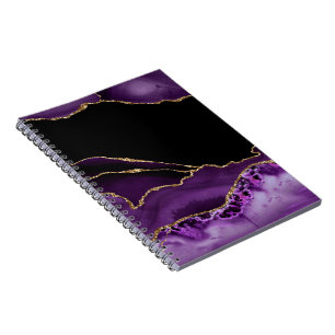 Violet Black Marble Agate Dark Glamor Golden Notebook