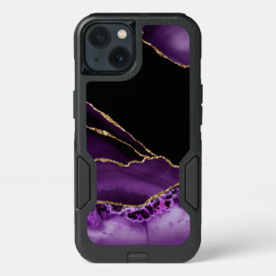 Violet Black Marble Agate Dark Glamor Golden iPhone 13 Case