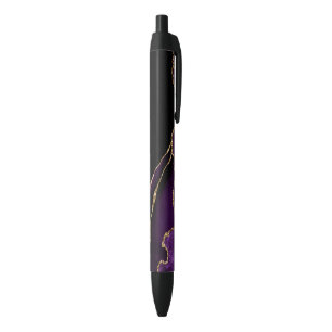 Violet Black Marble Agate Dark Glamor Golden Pen