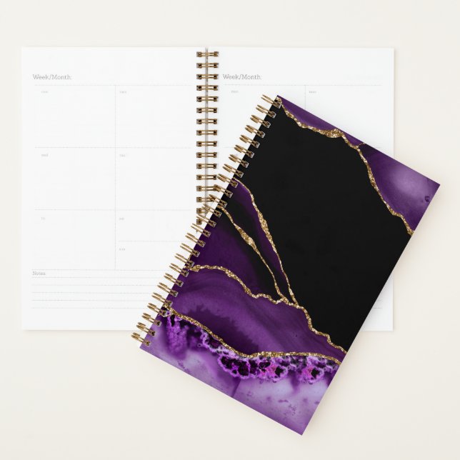 Violet Black Marble Agate Dark Glamor Golden Planner (Display)