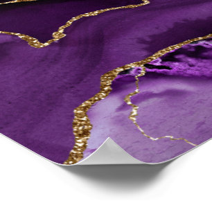 Violet Black Marble Agate Dark Glamor Golden Poster