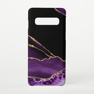 Violet Black Marble Agate Dark Glamor Golden Samsung Galaxy S10 Case