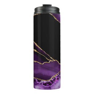 Violet Black Marble Agate Dark Glamor Golden Thermal Tumbler