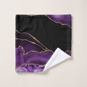 Violet Black Marble Agate Dark Glamor Golden Wash Cloth