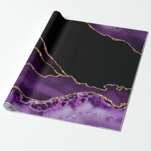 Violet Black Marble Agate Dark Glamor Golden Wrapping Paper