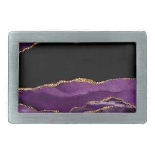 Violet Black Marble Agate Glam Golden Glitter Belt Buckle