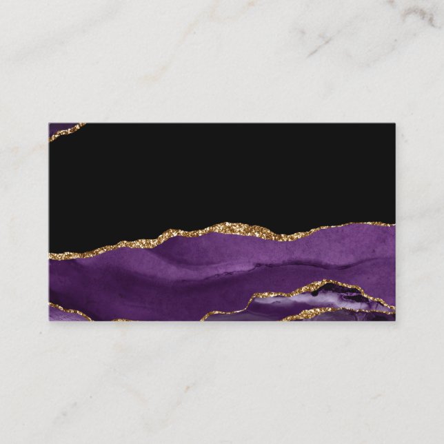 Violet Black Marble Agate Glam Golden Glitter Business Card (Front)