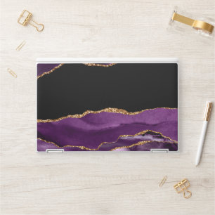 Violet Black Marble Agate Glam Golden Glitter HP Laptop Skin