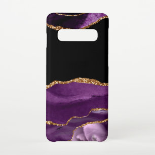 Violet Black Marble Agate Glam Golden Glitter Samsung Galaxy S10 Case