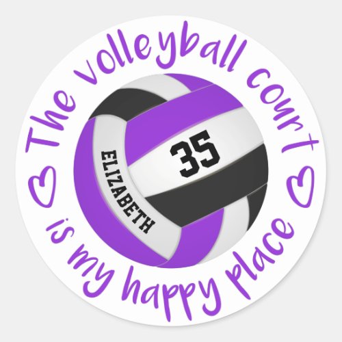 violet black volleyball happy place typography classic round sticker