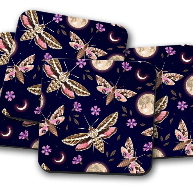 Violet Bloom Moth | Botanical Insect Cork Coasters (Creator Uploaded)