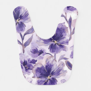 Violet Blooms Watercolor Purple Flowers Painted Baby Bib