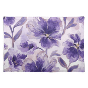 Violet Blooms Watercolor Purple Flowers Painted Cloth Placemat
