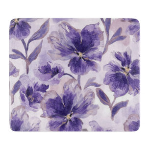 Violet Blooms Watercolor Purple Flowers Painted Cutting Board