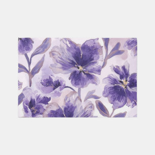 Violet Blooms Watercolor Purple Flowers Painted Rug
