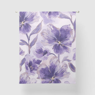 Violet Blooms Watercolor Purple Flowers Painted Sheer Curtains