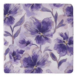 Violet Blooms Watercolor Purple Flowers Painted Trivet