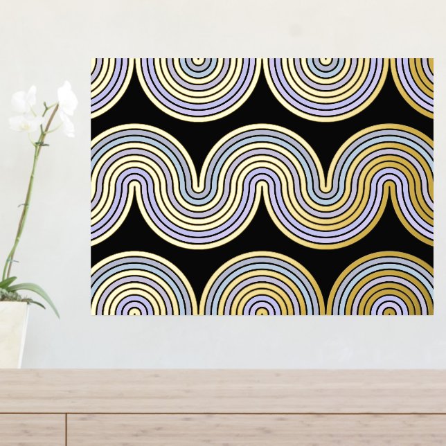 Violet Blue Abstract Wave Lines Art Pattern Gold Foil Prints (In Situ (Entry Table))