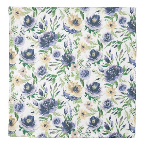 Violet_blue and soft yellow flowers pattern duvet cover