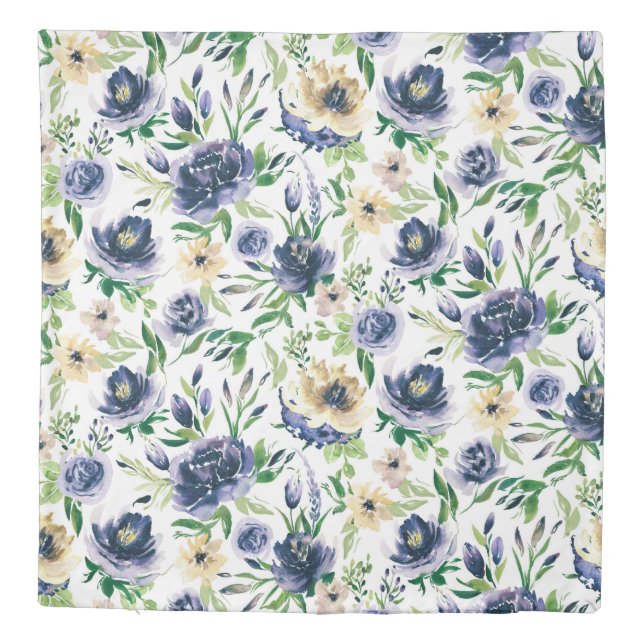 Violet-blue and soft yellow flowers pattern duvet cover (Back)