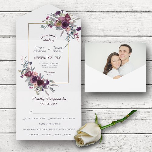 Violet Blue Floral Photo Template Wedding