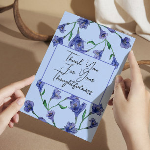 Violet Blue Floral Watercolor Wedding Thank You Card