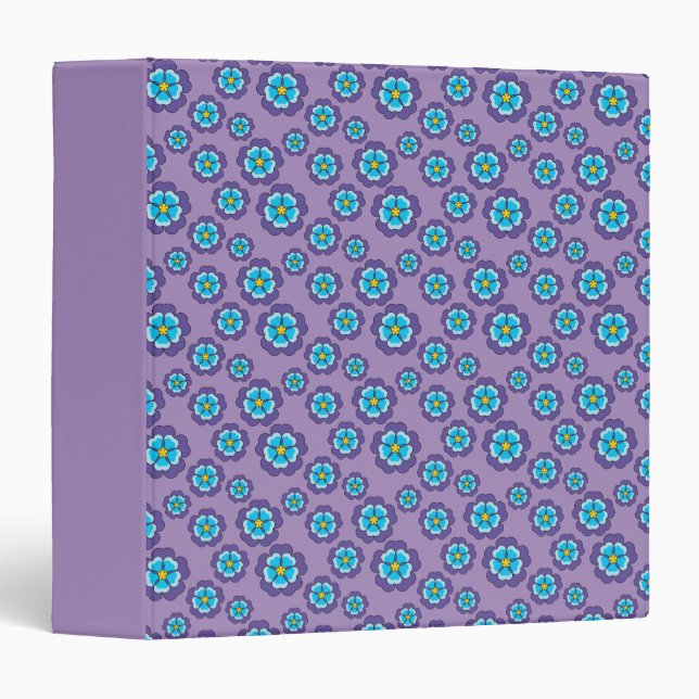 Violet Blue Flowers Pattern 3 Ring Binder (Front/Spine)