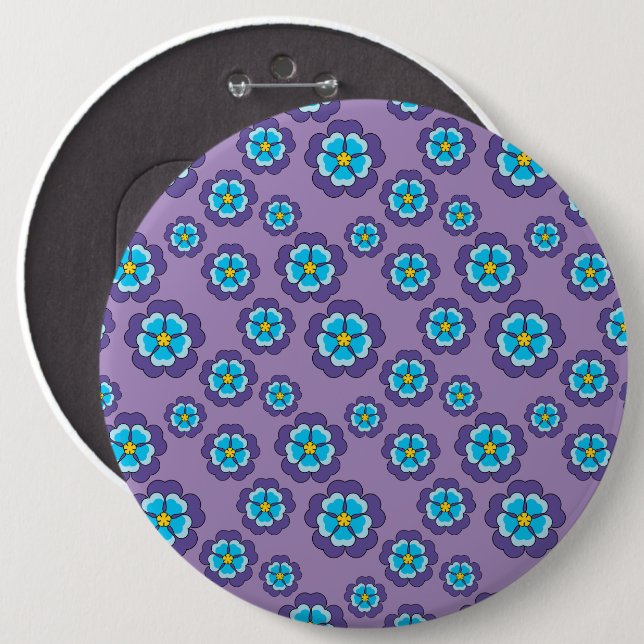 Violet Blue Flowers Pattern Button (Front & Back)