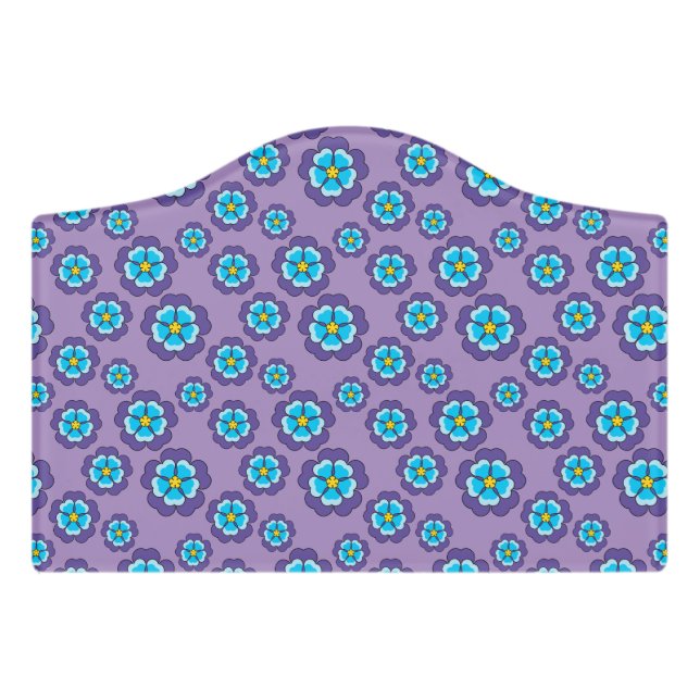 Violet Blue Flowers Pattern Door Sign (Small Crest Front)