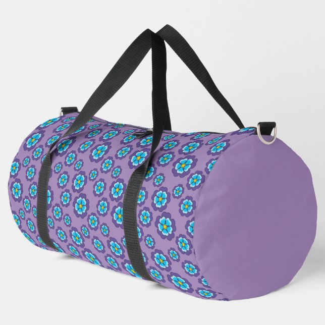 Violet Blue Flowers Pattern Duffle Bag (Left Corner)
