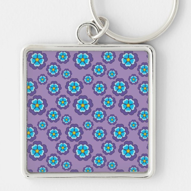 Violet Blue Flowers Pattern Keychain (Front)
