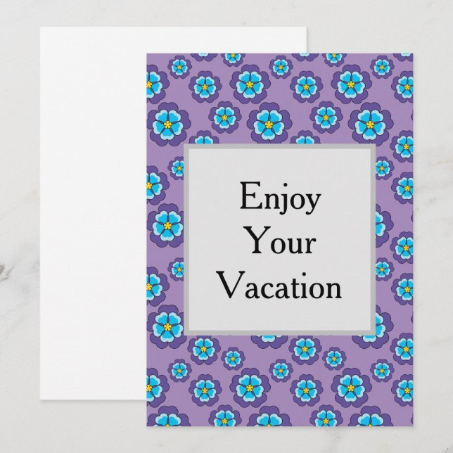 Violet Blue Flowers Pattern Personalize Holiday Card (Front/Back)