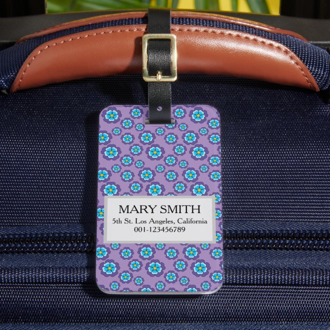 Violet Blue Flowers Pattern Personalize Luggage Tag (Front Insitu 2)
