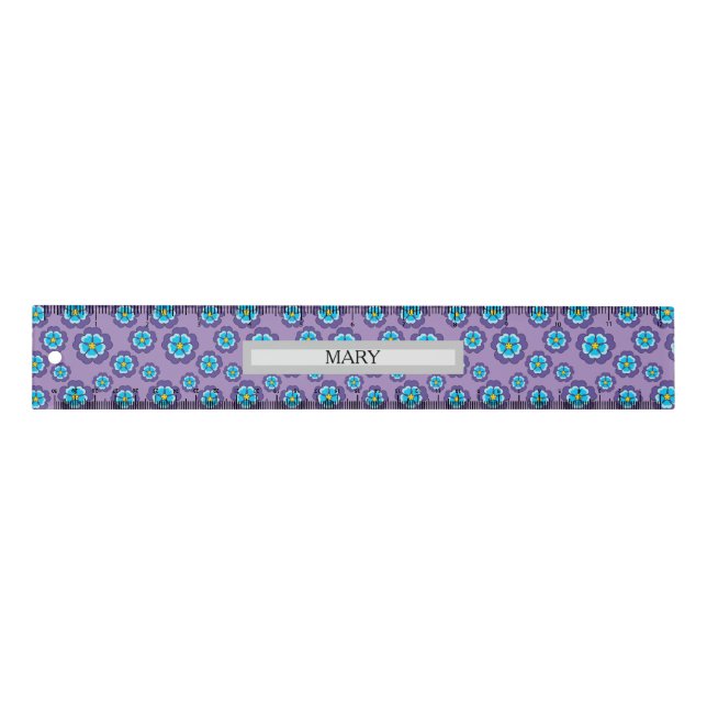 Violet Blue Flowers Pattern Personalize Ruler (Front)