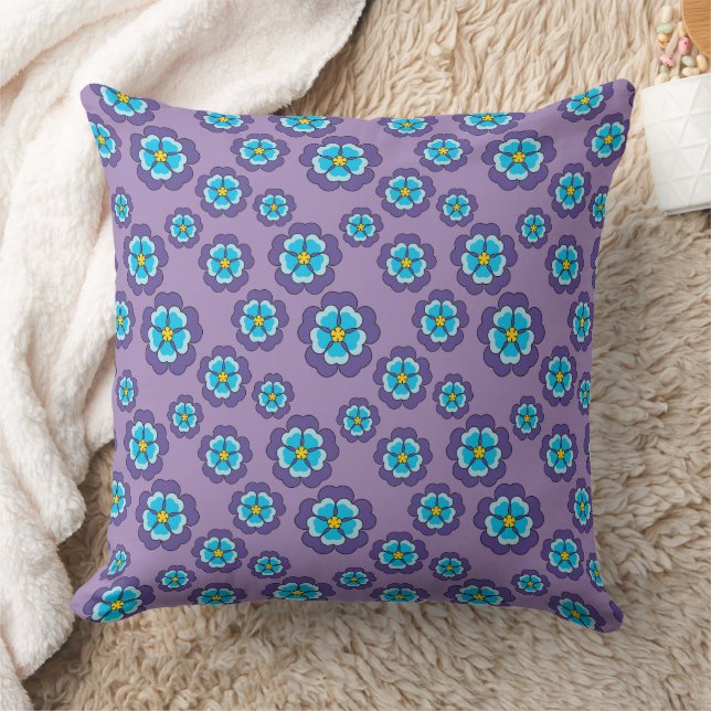 Violet Blue Flowers Pattern Throw Pillow (Blanket)