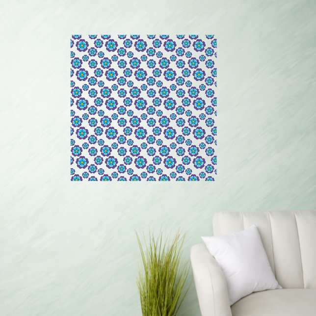 Violet Blue Flowers Pattern Wall Decal (Living Room)